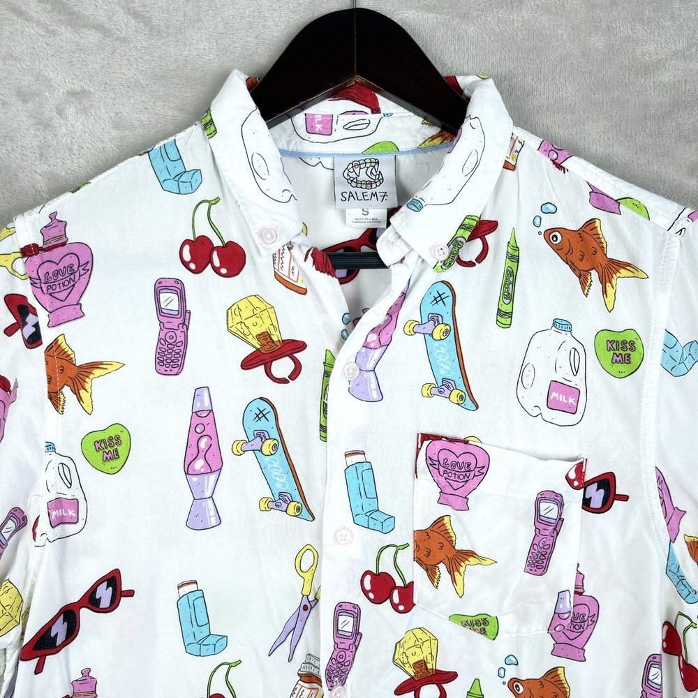 Salem7 Sticker Rayon Short Sleeve Shirt Men's Med Skate Punk Y2K Glamoratti